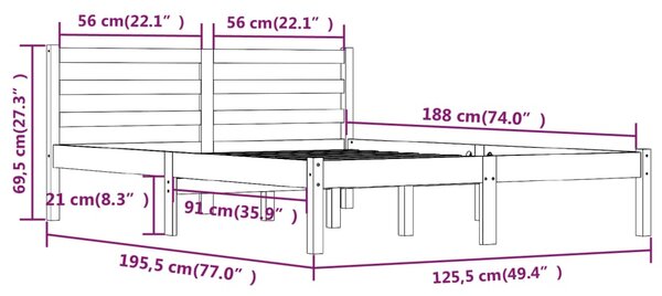 VidaXL Πλαίσιο Κρεβατιού Μελί 120x190εκ Μασίφ Ξύλο Πεύκου Small Double