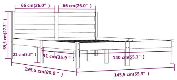 VidaXL Πλαίσιο Κρεβατιού Γκρι 140 x 190 εκ. από Μασίφ Ξύλο Πεύκου