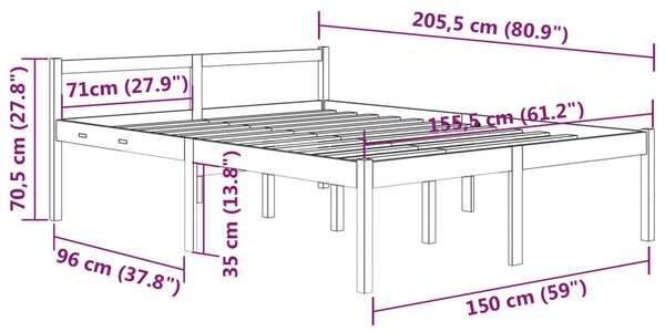 VidaXL Κρεβάτι Ηλικιωμένων 150 x 200 εκ. Μασίφ Ξύλο Πεύκου King Size