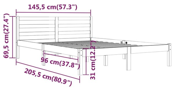 VidaXL Πλαίσιο Κρεβατιού Γκρι 140 x 200 εκ. από Μασίφ Ξύλο Πεύκου