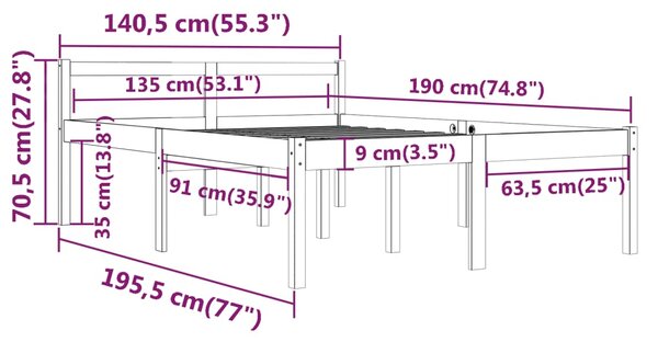 VidaXL Κρεβάτι Ηλικιωμένων Γκρι 135x190εκ. Μασίφ Ξύλο Πεύκου Double