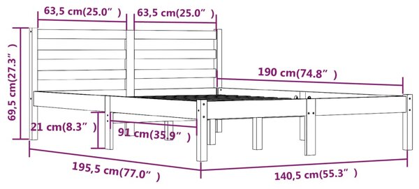 VidaXL Πλαίσιο Κρεβατιού Γκρι 135 x 190 εκ. Μασίφ Ξύλο Πεύκου Double