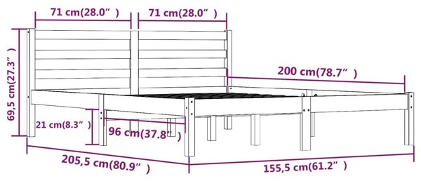 VidaXL Πλαίσιο Κρεβατιού Μελί 150 x 200εκ. Μασίφ Ξύλο Πεύκου King Size