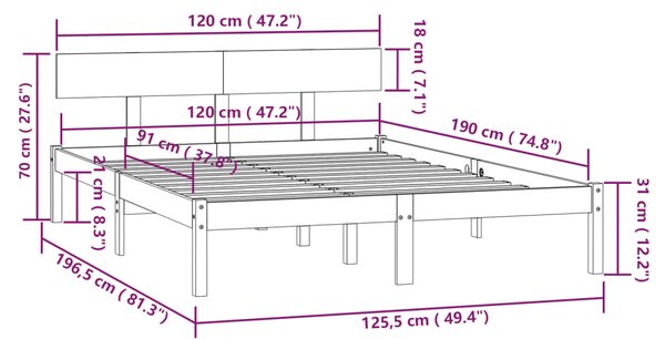 VidaXL Πλαίσιο Κρεβατιού Μαύρο 120 x 190 εκ. Μασίφ Ξύλο Small Double