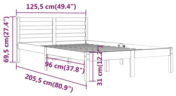 VidaXL Πλαίσιο Κρεβατιού Γκρι 120 x 200 εκ. από Μασίφ Ξύλο Πεύκου