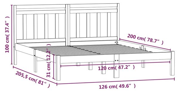 VidaXL Πλαίσιο Κρεβατιού Γκρι 120 x 200 εκ. από Μασίφ Ξύλο Πεύκου