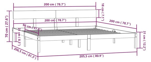 VidaXL Πλαίσιο Κρεβατιού Λευκό 200 x 200 εκ. από Μασίφ Ξύλο Πεύκου