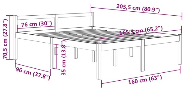 VidaXL Κρεβάτι Ηλικιωμένων 160 x 200 εκ. από Μασίφ Ξύλο Πεύκου