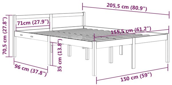 VidaXL Κρεβάτι Ηλικιωμένων Μελί 150x200εκ. Μασίφ Ξύλο Πεύκου King Size