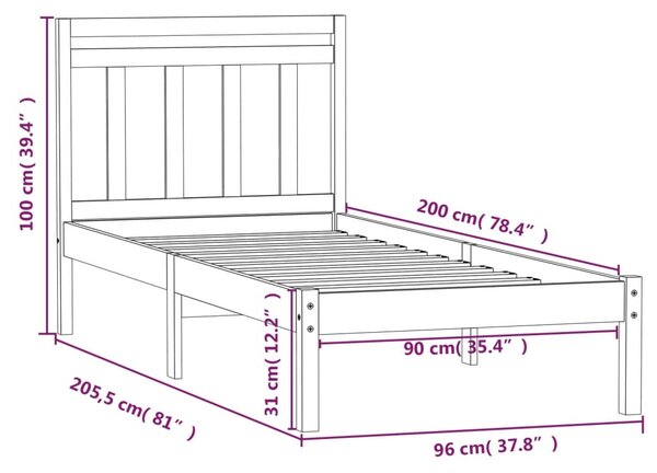 VidaXL Πλαίσιο Κρεβατιού Λευκό 90 x 200 εκ. από Μασίφ Ξύλο Πεύκου