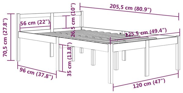 VidaXL Κρεβάτι Ηλικιωμένων Γκρι 120 x 200 εκ.από Μασίφ Ξύλο Πεύκου