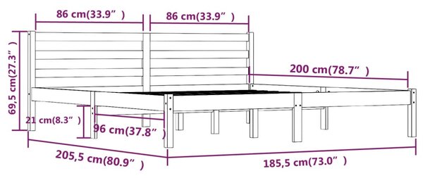 VidaXL Πλαίσιο Κρεβατιού Γκρι 180 x 200εκ Μασίφ Ξύλο Πεύκου Super King