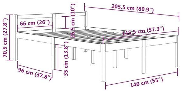 VidaXL Κρεβάτι Ηλικιωμένων Μελί 140 x 200 εκ. από Μασίφ Ξύλο Πεύκου