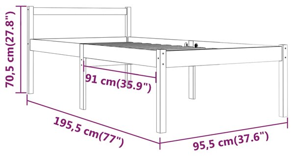 VidaXL Κρεβάτι Ηλικιωμένων 90 x 190 εκ. από Μασίφ Ξύλο Πεύκου Single