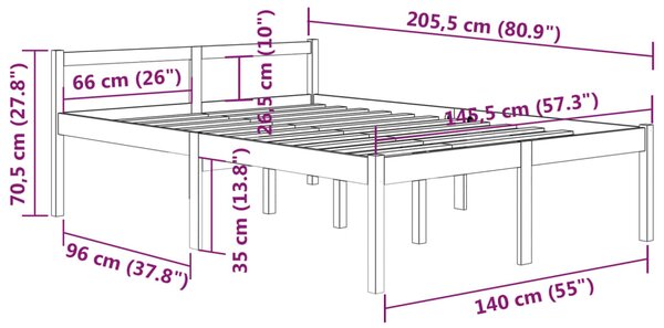 VidaXL Κρεβάτι Ηλικιωμένων Λευκό 140 x 200 εκ. από Μασίφ Ξύλο Πεύκου