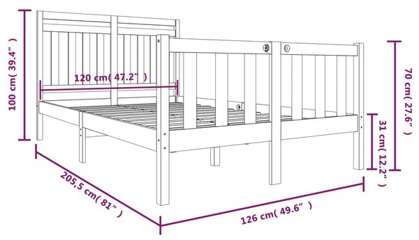 VidaXL Πλαίσιο Κρεβατιού Λευκό 120 x 200 εκ. από Μασίφ Ξύλο