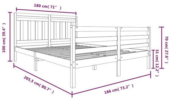 VidaXL Πλαίσιο Κρεβατιού 180 x 200 εκ. Μασίφ Ξύλο Super King Size