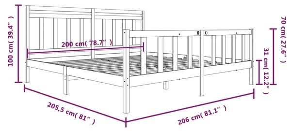 VidaXL Πλαίσιο Κρεβατιού Καφέ Μελί 200 x 200 εκ. από Μασίφ Ξύλο