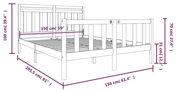 VidaXL Πλαίσιο Κρεβατιού Μαύρο 150 x 200 εκ. Μασίφ Ξύλο King Size