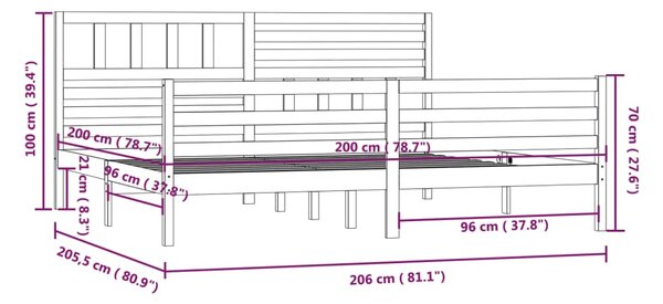 VidaXL Πλαίσιο Κρεβατιού Μαύρο 200 x 200 εκ. από Μασίφ Ξύλο