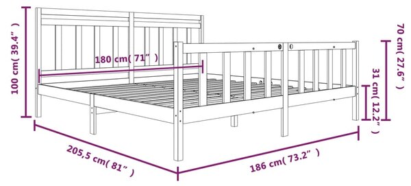 VidaXL Πλαίσιο Κρεβατιού 180 x 200 εκ. Μασίφ Ξύλο Super King Size