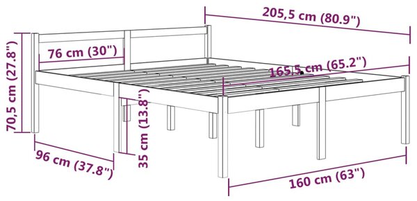 VidaXL Κρεβάτι Ηλικιωμένων Λευκό 160 x 200 εκ. από Μασίφ Ξύλο Πεύκου