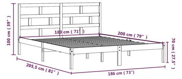 VidaXL Πλαίσιο Κρεβατιού Μαύρο 180 x 200 εκ Ξύλο Πεύκου Super King