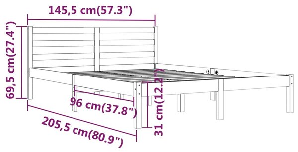 VidaXL Πλαίσιο Κρεβατιού Μαύρο 140 x 200 εκ. από Μασίφ Ξύλο Πεύκου