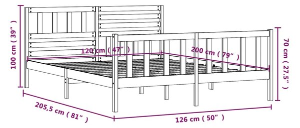 VidaXL Πλαίσιο Κρεβατιού Λευκό 120 x 200 εκ. από Μασίφ Ξύλο