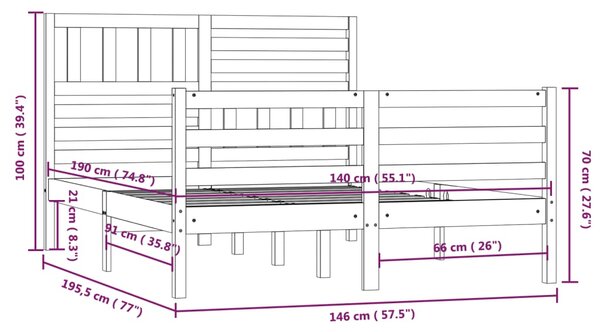 VidaXL Πλαίσιο Κρεβατιού Γκρι 140 x 190 εκ. από Μασίφ Ξύλο