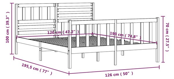 VidaXL Πλαίσιο Κρεβατιού Μαύρο 120 x 190 εκ. Μασίφ Ξύλο Small Double