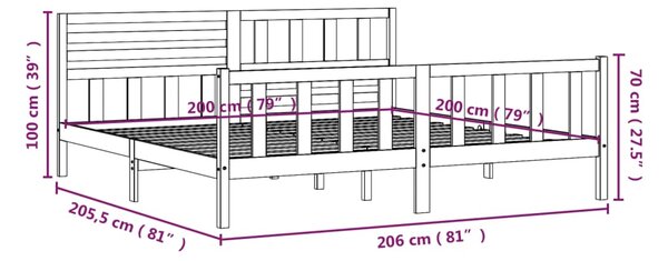 VidaXL Πλαίσιο Κρεβατιού Γκρι 200 x 200 εκ. από Μασίφ Ξύλο