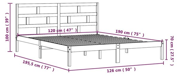 VidaXL Πλαίσιο Κρεβατιού 120 x 190 εκ. από Μασίφ Ξύλο Small Double