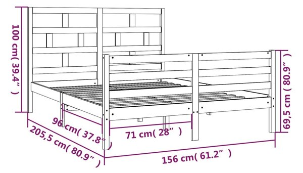 VidaXL Πλαίσιο Κρεβατιού Μελί 150 x 200 εκ. Μασίφ Ξύλο King Size