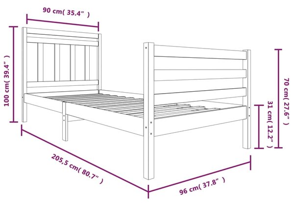 VidaXL Πλαίσιο Κρεβατιού Μαύρο 90 x 200 εκ. από Μασίφ Ξύλο