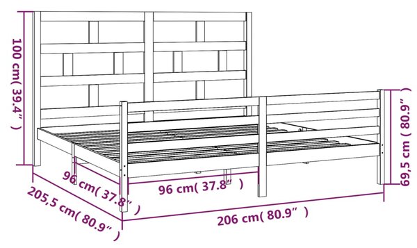 VidaXL Πλαίσιο Κρεβατιού Μαύρο 200 x 200 εκ. από Μασίφ Ξύλο Πεύκου