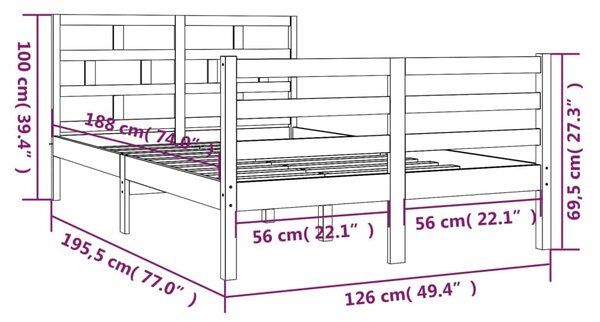 VidaXL Πλαίσιο Κρεβατιού Μελί 120x190 εκ. Μασίφ Ξύλο Small Double