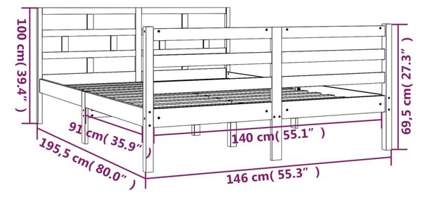 VidaXL Πλαίσιο Κρεβατιού Γκρι 140 x 190 εκ. από Μασίφ Ξύλο Πεύκου