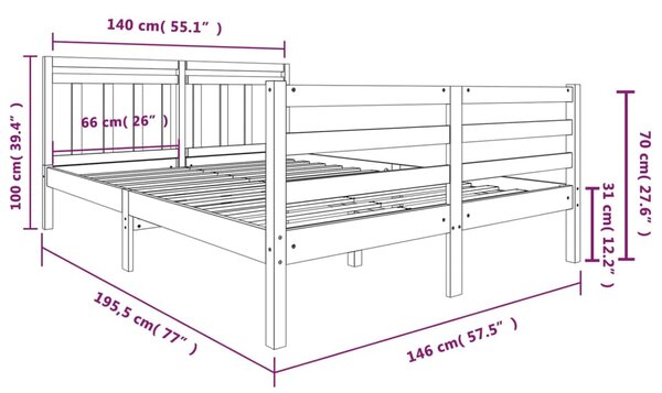 VidaXL Πλαίσιο Κρεβατιού Γκρι 140 x 190 εκ. από Μασίφ Ξύλο