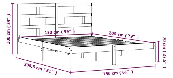 VidaXL Πλαίσιο Κρεβατιού Γκρι 150 x 200 εκ. Μασίφ Ξύλο King Size