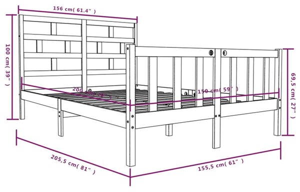 VidaXL Πλαίσιο Κρεβατιού Μελί 150 x 200εκ. Μασίφ Ξύλο Πεύκου King Size