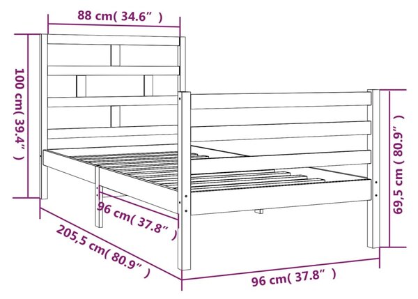 VidaXL Πλαίσιο Κρεβατιού Καφέ Μελί 90 x 200 εκ. από Μασίφ Ξύλο Πεύκου