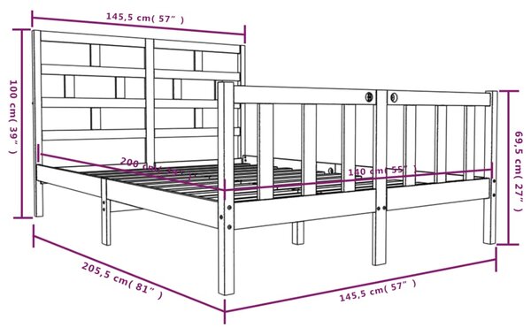 VidaXL Πλαίσιο Κρεβατιού Μαύρο 140 x 200 εκ. από Μασίφ Ξύλο Πεύκου