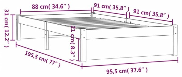 VidaXL Πλαίσιο Κρεβατιού Μελί 90 x 190 εκ. από Μασίφ Ξύλο Single