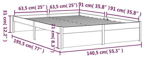 VidaXL Πλαίσιο Κρεβατιού Λευκό 135x190 εκ. από Μασίφ Ξύλο Double