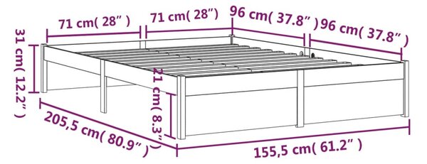 VidaXL Πλαίσιο Κρεβατιού Γκρι 150 x 200 εκ. Μασίφ Ξύλο King Size