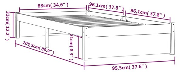 VidaXL Πλαίσιο Κρεβατιού Μελί 90 x 200 εκ. από Μασίφ Ξύλο