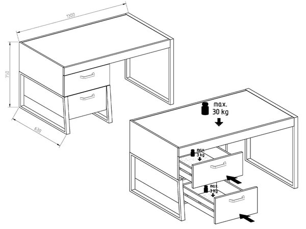 Γραφείο Ξύλινο PERMELIA Artizan Oak 130x63x75