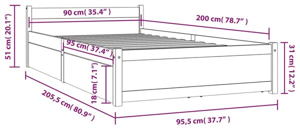 VidaXL Πλαίσιο Κρεβατιού Με Συρτάρια Μελί 90 x 200 εκ