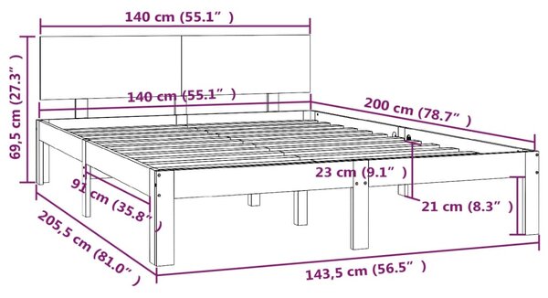 VidaXL Πλαίσιο Κρεβατιού Μαύρο 140 x 200 εκ. από Μασίφ Ξύλο Πεύκου